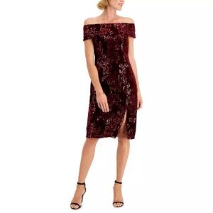 NWT Adrianna Papell Garnet Red Velvet Sheath Dress 4/6